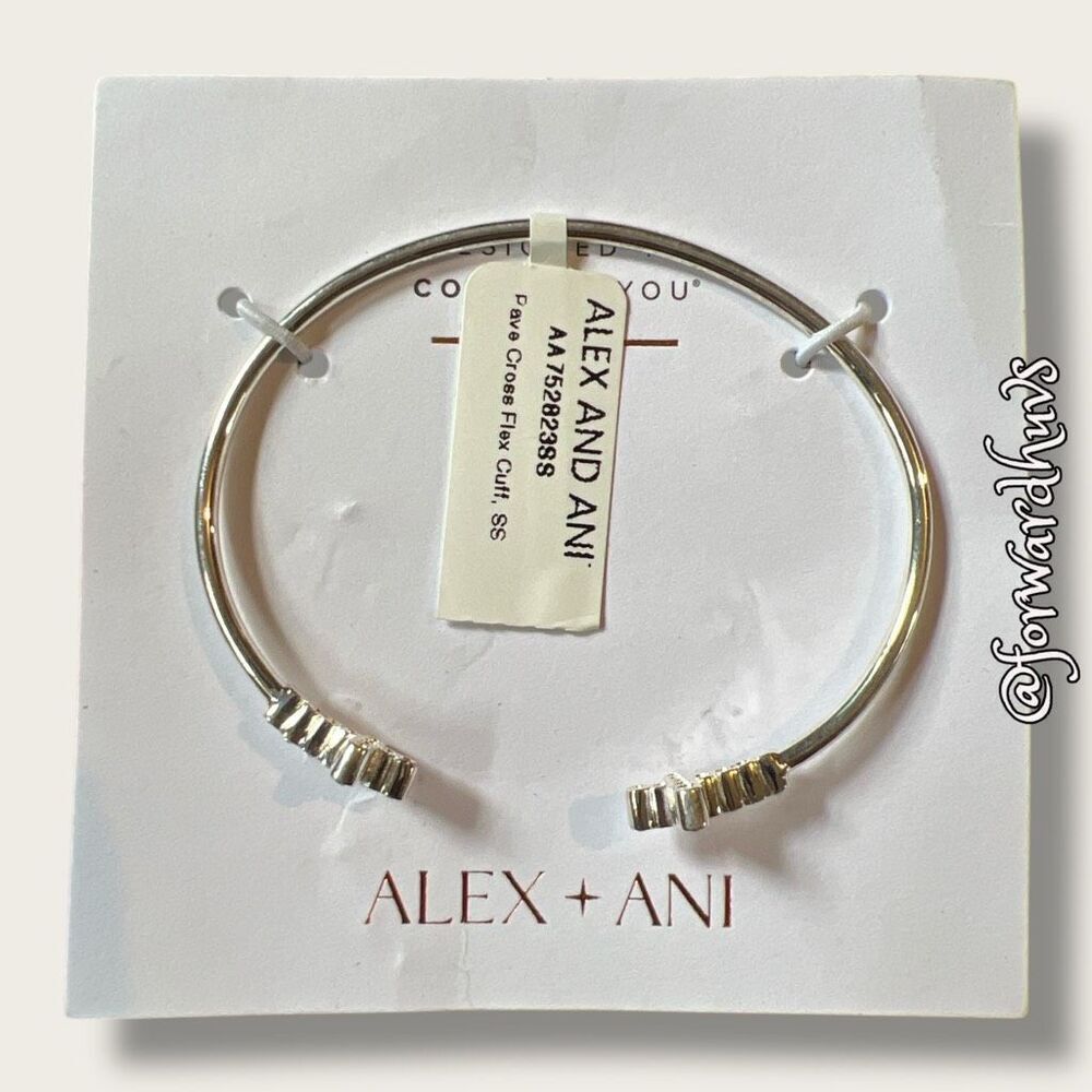 Alex + Ani Pavé Cross Flex Cuff - Shiny Silver Tone Nickel Free
